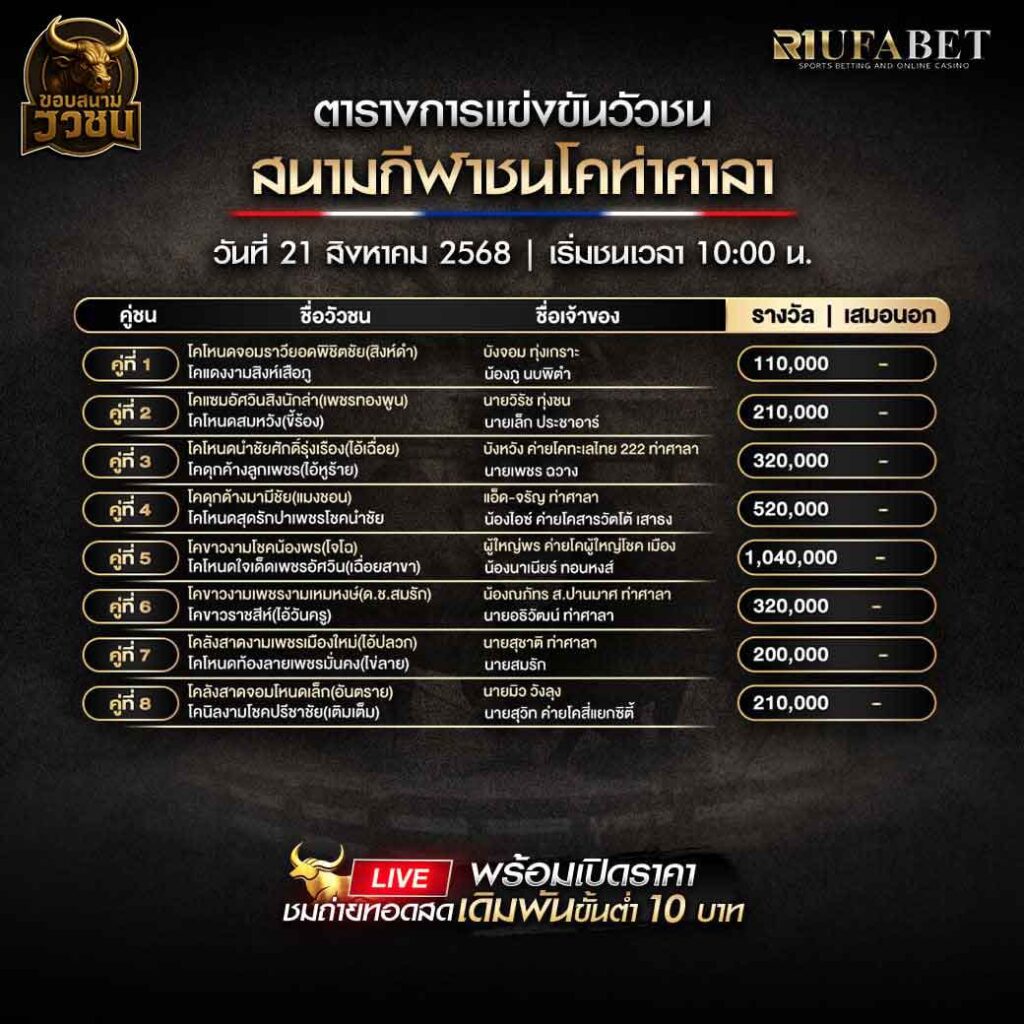 ตารางแข่งขันวัวชน-วันที่-21-08-2568-โปรแกรม-สนามชนโคท่าศาลา