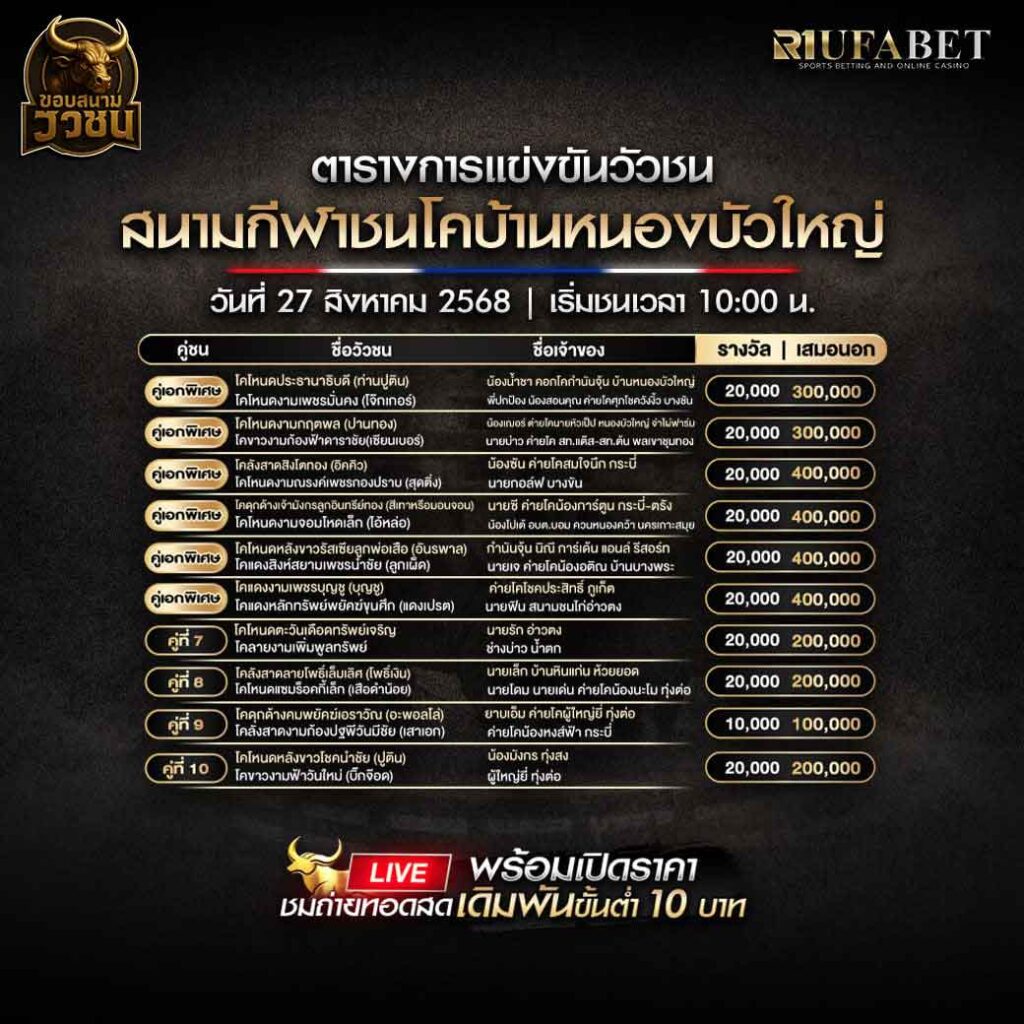 ตารางแข่งขันวัวชน-วันที่-27-08-2568-โปรแกรม-สนามชนโคหนองบัวใหญ่