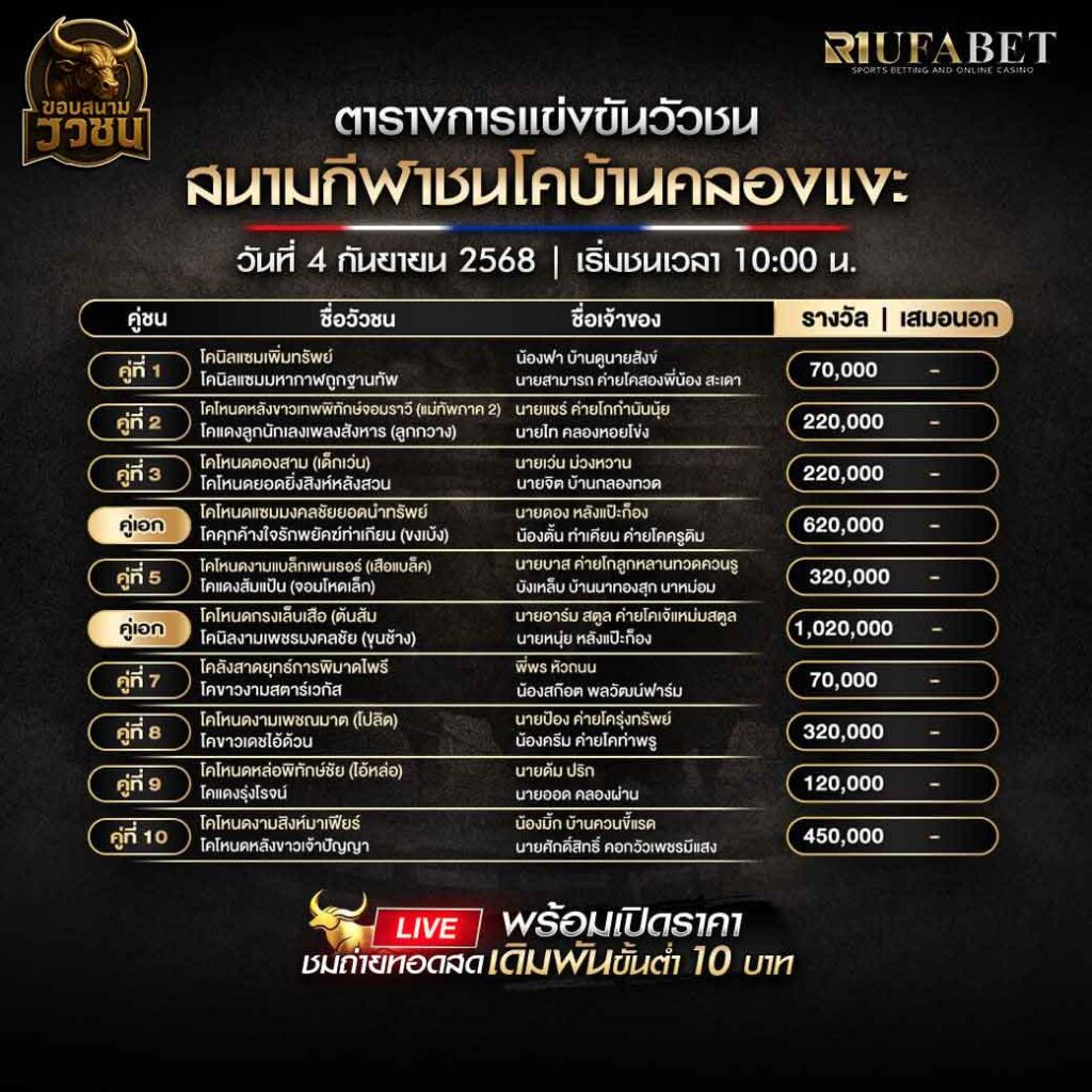 ตารางแข่งขันวัวชน-วันที่-04-09-2568-โปรแกรม-สนามชนโคบ้านคลองแงะ
